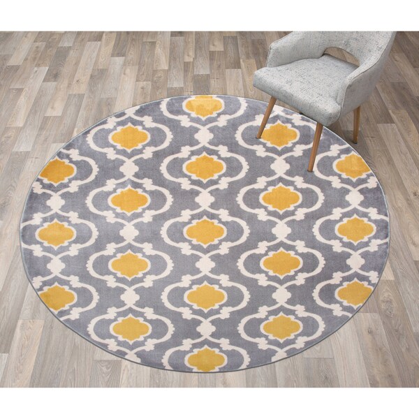 World Rug Gallery Moroccan Trellis Contemporary Gray/Yellow Area Rug 6'6'' Round 310YELLOWGRAY6RND - main